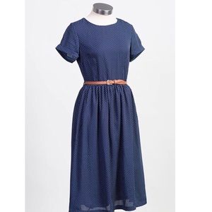 Navy and White Polka Dot Midi Dress